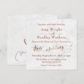 Invitation Mariage | Écriture cuivrée ornée sur marbre blanc (Devant / Derrière)