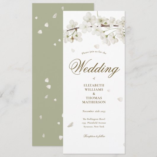 Invitation Mariage écriture dorée Fleur Blanche Florale (Devant / Derrière)