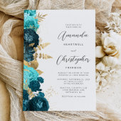 Invitation Mariage écriture florale sarcelle aqua or