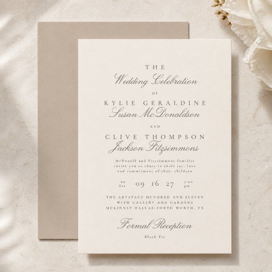 Invitation Mariage écriture ivoire neutre