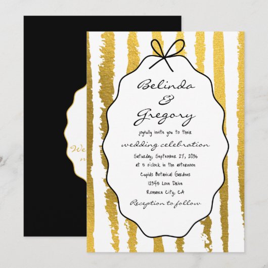 Invitation Mariage écriture manuscrite rayures fantaisistes (Devant / Derrière)