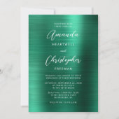 Invitation Mariage écriture métal brossé vert émeraude (Devant)