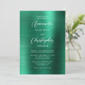 Invitation Mariage écriture métal brossé vert émeraude (Debout devant)