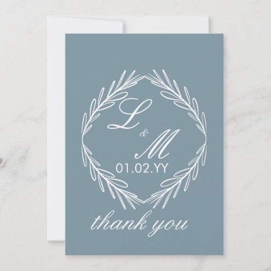 Invitation Mariage écriture monogramme branche bleu poussiére (Devant)