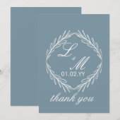 Invitation Mariage écriture monogramme branche bleu poussiére (Devant / Derrière)