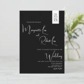 Invitation Mariage écriture ruban noir blanc moderne  (Debout devant)