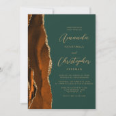 Invitation Mariage écriture vert foncé or agate orange brûlée (Devant)