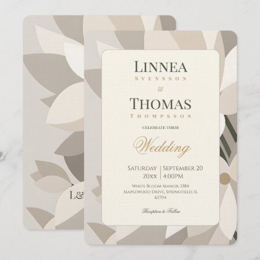 Invitation Mariage éditorial moderne abstrait beige neutre (Devant / Derrière)