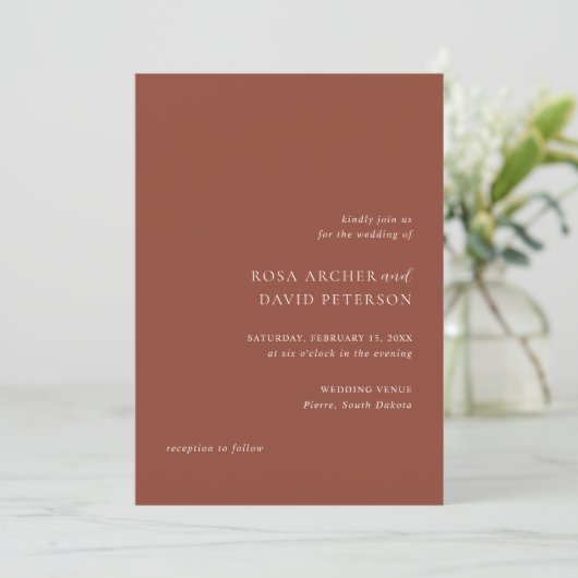 Invitation Mariage éditorial moderne en cuivre rustique (Debout devant)