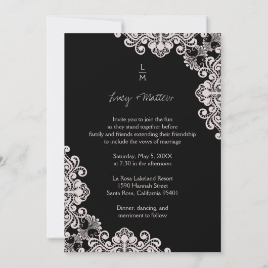 Invitation Mariage | Effet dentelle | Initiales classiques |  (Dos)