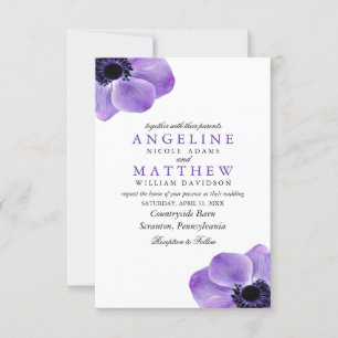 Invitation Mariage Eggplant Purple Floral Élégant Aquarelle