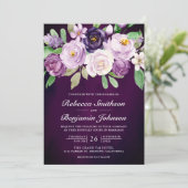 Invitation Mariage Eggplant Purple Floral QR Code Dark Moody (Debout devant)