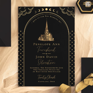 Invitation Mariage Église Vintage Or Noir Déco Mystique