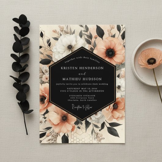 Invitation Mariage Élégance Botanique aux Pêches