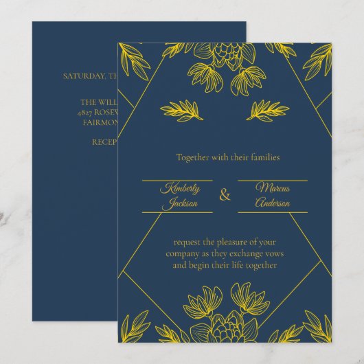 Invitation Mariage Élégance Dorée (Devant / Derrière)