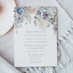 Invitation Mariage Elegance Dusty Blue & White Floral Mariage