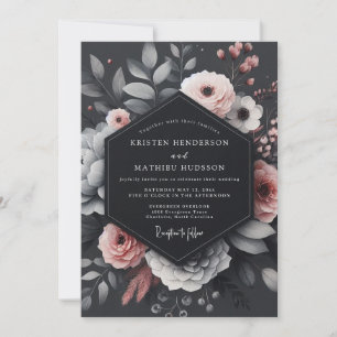Invitation Mariage Élégance Florale au Charbon de Bois Rose