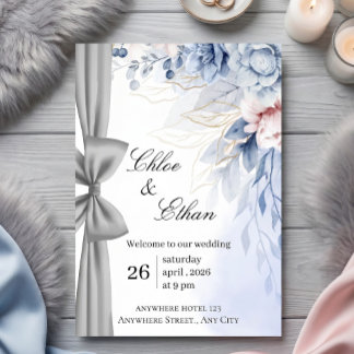 Invitation Mariage Élégance Florale Bleue