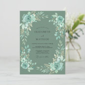Invitation Mariage Élégance Florale Botanique Sarcelle (Debout devant)
