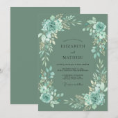 Invitation Mariage Élégance Florale Botanique Sarcelle (Devant / Derrière)