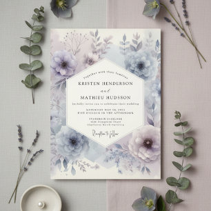 Invitation Mariage Élégance Florale Lavande Givrée