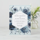 Invitation Mariage Élégance Florale Navy (Debout devant)