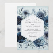 Invitation Mariage Élégance Florale Navy (Devant / Derrière)