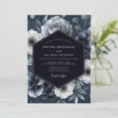 Invitation Mariage Élégance Florale Navy Moody (Debout devant)