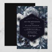 Invitation Mariage Élégance Florale Navy Moody (Devant / Derrière)