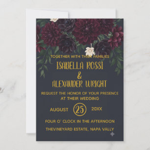Invitation Mariage Élégance Florale Sombre et Romantique