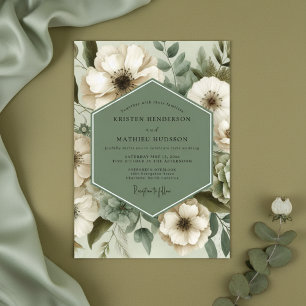 Invitation Mariage Élégance Florale Vert Sauge