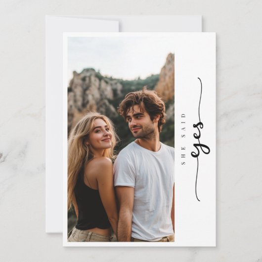 Invitation Mariage Élégant 2 Photo Elle A Dit Oui Fiançailles (Devant)