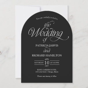 Invitation Mariage Élégant à Arche Minimaliste Noir Photo