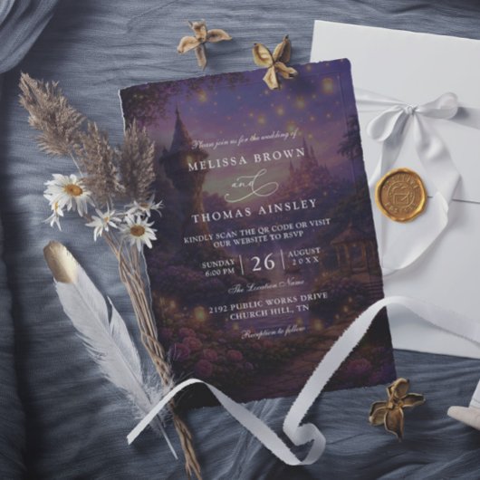 Invitation Mariage élégant à budget avec code QR de lanternes
