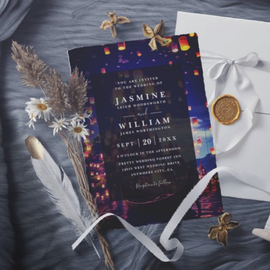 Invitation Mariage élégant à budget avec code QR et lanternes