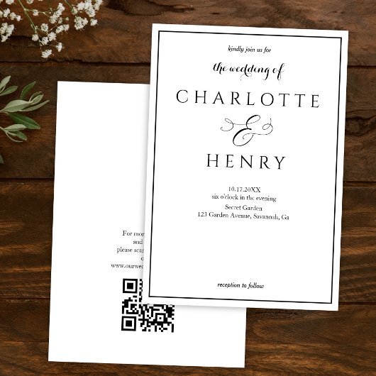 Invitation Mariage élégant à budget Qr Code