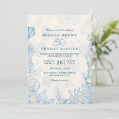 Invitation Mariage élégant à code QR aquarelle océan plage (Debout devant)
