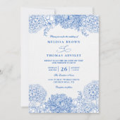 Invitation Mariage élégant à code QR bleu et blanc minimalist (Devant)