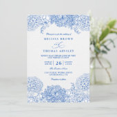 Invitation Mariage élégant à code QR bleu et blanc minimalist (Debout devant)