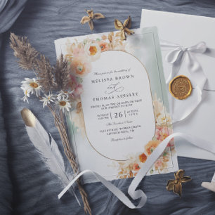 Invitation Mariage élégant à code QR Crème de Pêche Rose Saug