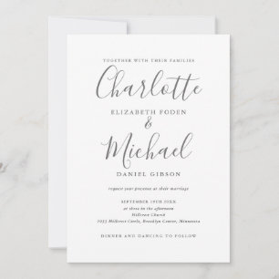 Invitation Mariage élégant à code QR en gris et blanc avec éc