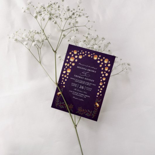 Invitation Mariage élégant à code QR Lanternes emmêlées à pet