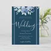 Invitation Mariage élégant à couleur d'aquarelle bleue profon (Debout devant)