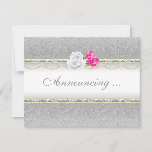 Invitation Mariage élégant à damas argenté et rose rose
