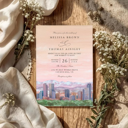 Invitation Mariage élégant à Denver Colorado avec QR Code pay