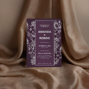 Invitation Mariage élégant à fleurs blanches violettes