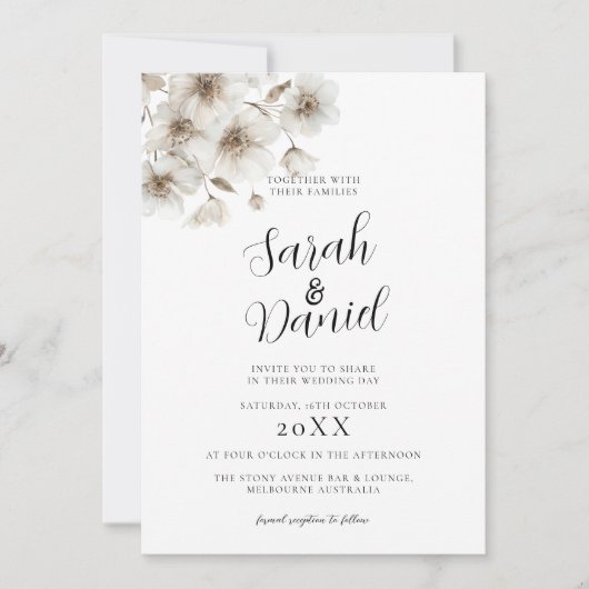 Invitation Mariage élégant à fleurs rustiques blanches (Devant)