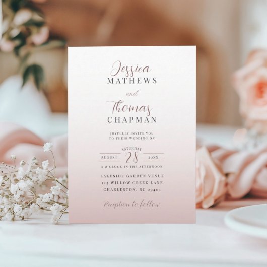 Invitation Mariage Élégant à Gradient Rose Doré