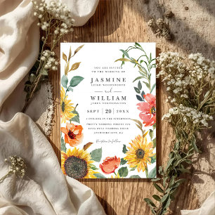 Invitation Mariage Élégant à la Campagne de Tournesols avec C