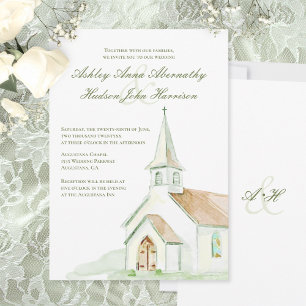 Invitation Mariage élégant à la chapelle peint à l'aquarelle